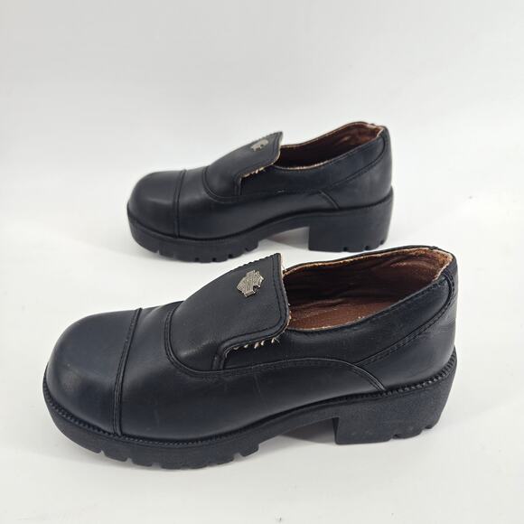 Vintage Harley Davidson Slip On Chunky Mule Size 6 Leather Y2K Biker Edgy Rock - Picture 6 of 13